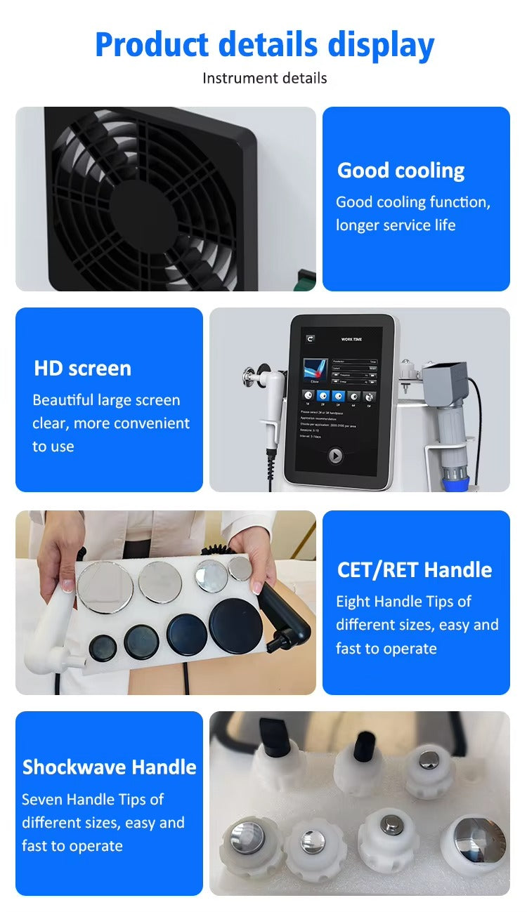 2 in 1 Eswt Cet Ret Pain Relief Shockwave Therapy Tecar Wave Therapy Radial Shcokwave Machine for Body&Face Lose Weight Salonuse
