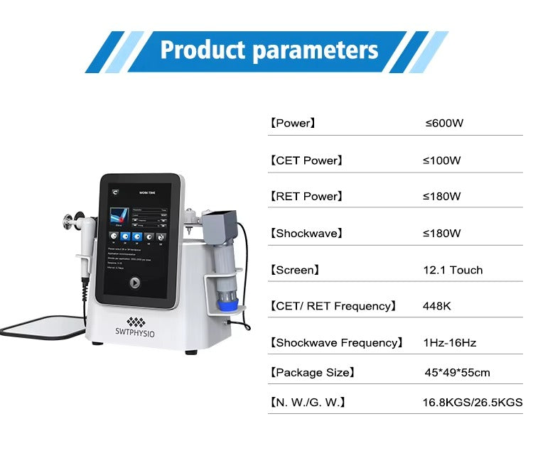 2 in 1 Eswt Cet Ret Pain Relief Shockwave Therapy Tecar Wave Therapy Radial Shcokwave Machine for Body&Face Lose Weight Salonuse