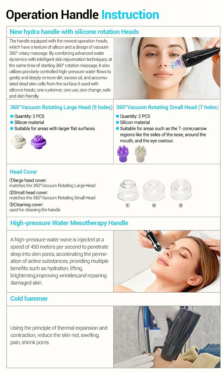 Newest Derma Clensing Nine-hole Silicone Tip Facial Bubble Machine Jet Peel Non-invasive Injection 3In1 Skin Beauty Machine
