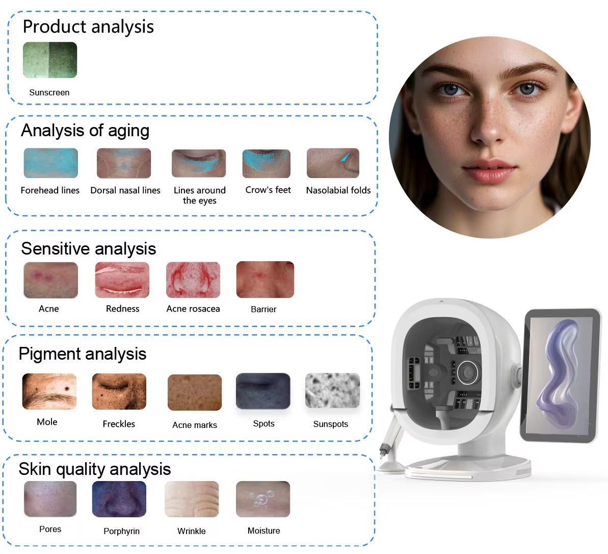 Skin and Hair Analyzers Professional 3D Skin Scanner Magic Mirror Facial Analyzer Portable Face Monitor Skin Care Detector