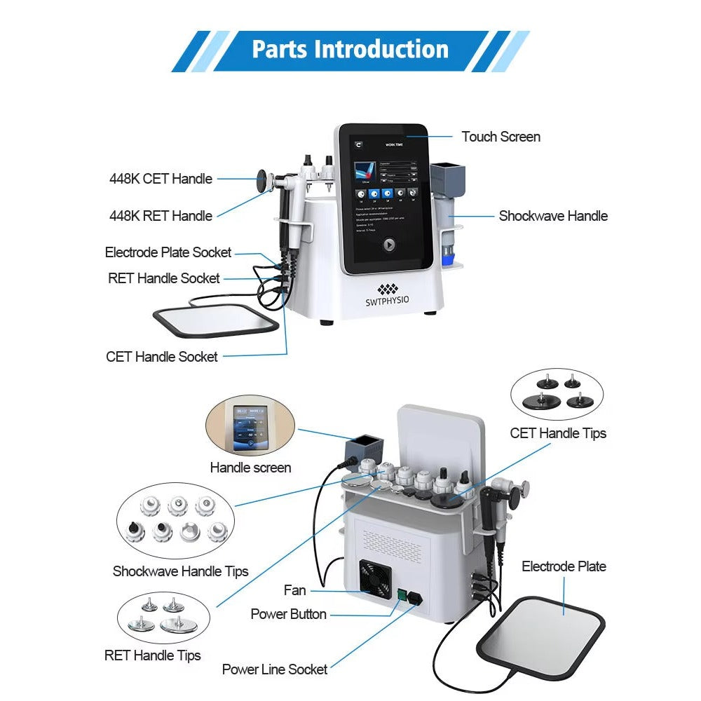 2 in 1 Eswt Cet Ret Pain Relief Shockwave Therapy Tecar Wave Therapy Radial Shcokwave Machine for Body&Face Lose Weight Salonuse