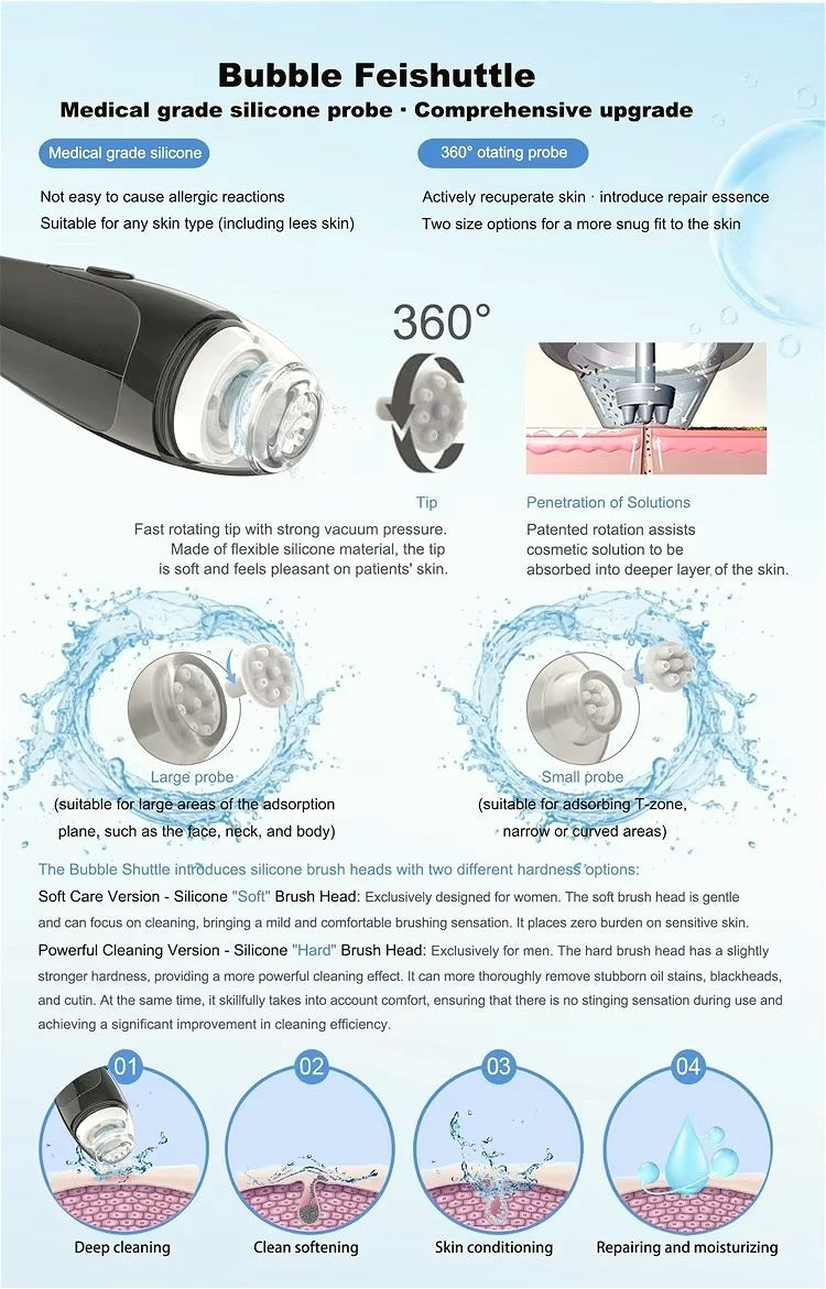 Newest Derma Clensing Nine-hole Silicone Tip Facial Bubble Machine Jet Peel Non-invasive Injection 3In1 Skin Beauty Machine