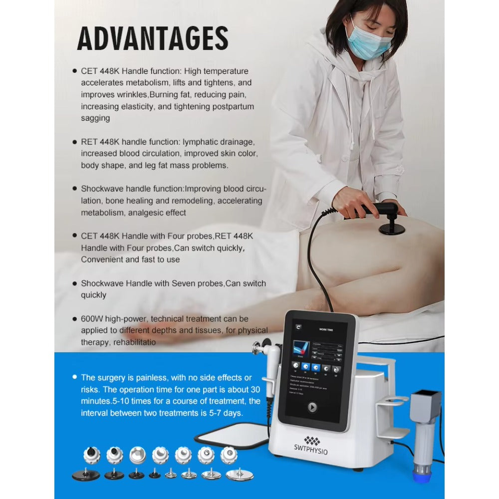 2 in 1 Eswt Cet Ret Pain Relief Shockwave Therapy Tecar Wave Therapy Radial Shcokwave Machine for Body&Face Lose Weight Salonuse
