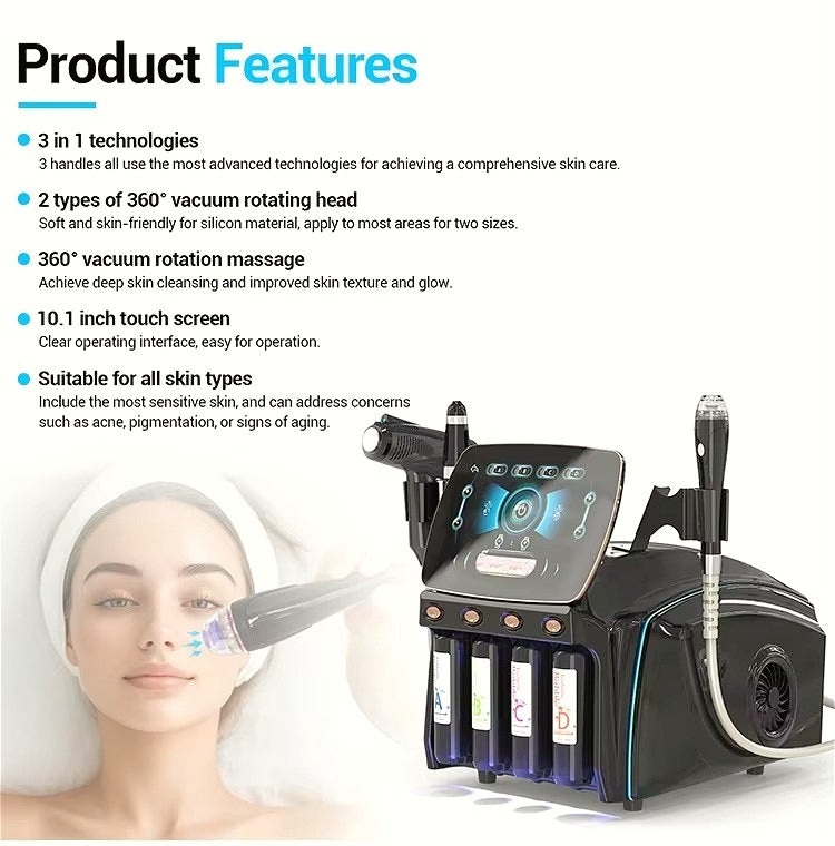 Newest Derma Clensing Nine-hole Silicone Tip Facial Bubble Machine Jet Peel Non-invasive Injection 3In1 Skin Beauty Machine