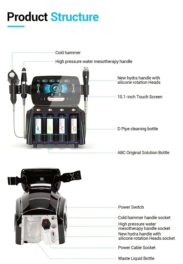Newest Derma Clensing Nine-hole Silicone Tip Facial Bubble Machine Jet Peel Non-invasive Injection 3In1 Skin Beauty Machine