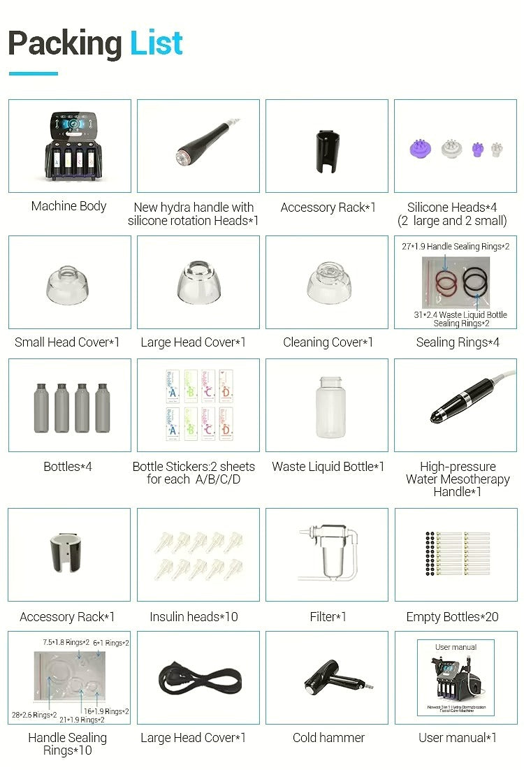 Newest Derma Clensing Nine-hole Silicone Tip Facial Bubble Machine Jet Peel Non-invasive Injection 3In1 Skin Beauty Machine