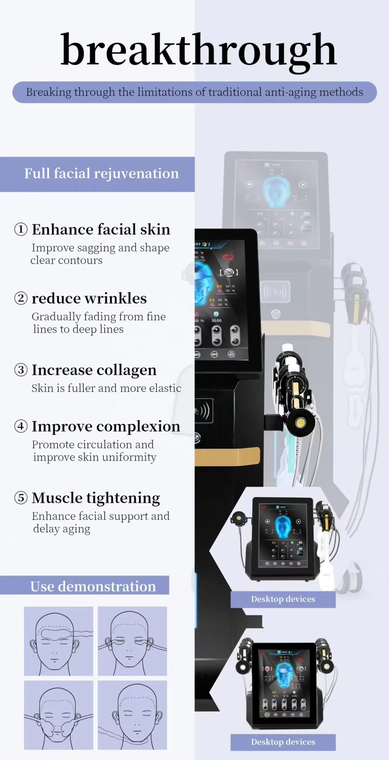 EMRF High Intensity Ems Face Muscle Stimulation Sculpting Wrinkle Removal Skin Lifting Massager Electrode Ems-Rf Face Device