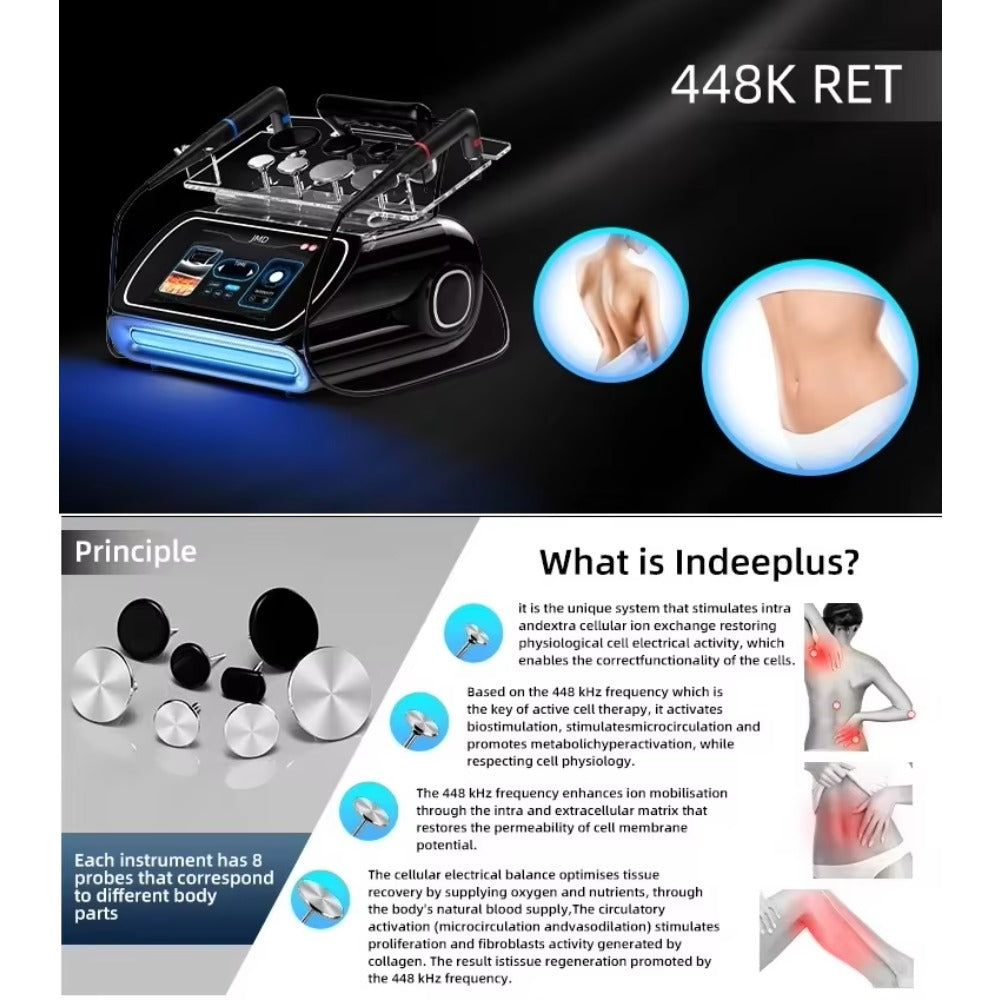 Portable 448k INDIBA CET RET-RF Physical Therapy Relieve Pain Deep Warm 12CM Lose Weight Lifts Firming Skin Slimming Shapping