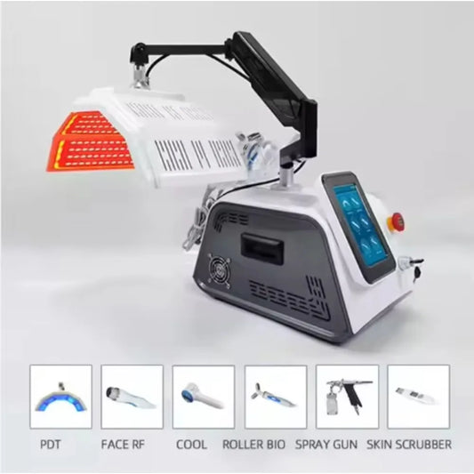 Portable 6-in-1 Skin Care Skin Scrubber Blackhead Removal Oxygen Spray 7-Color Face Lift LED Light Therapy Facial Machine