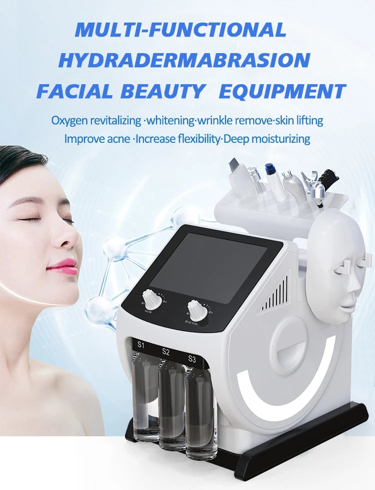 6 in1 PDT Mask Hydra Dermabrasion Oxygen Bubble Face Cleanning Hydra Dermabrasion Awua Peel Jet Face Skin Care Machine