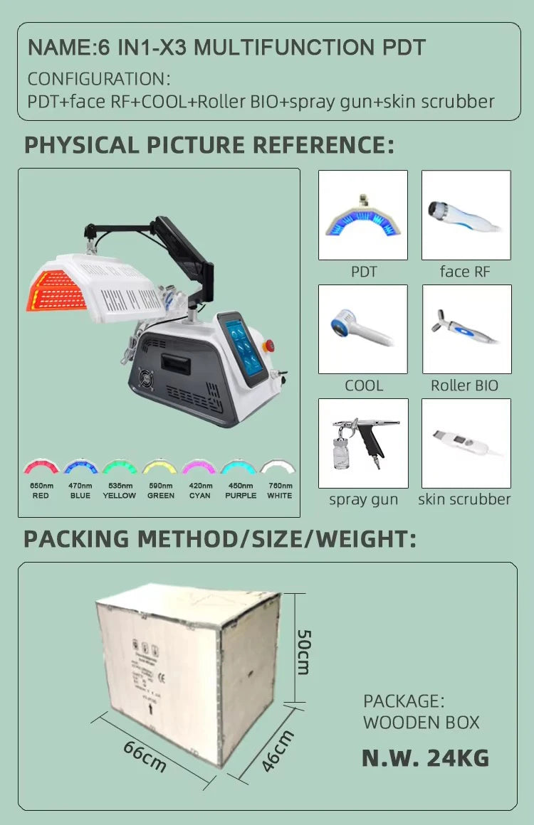 Multifunctional Beauty Skin Care Rejuvenation Anti-aging 7-Color PDT LED Light Facial Lifting Machine