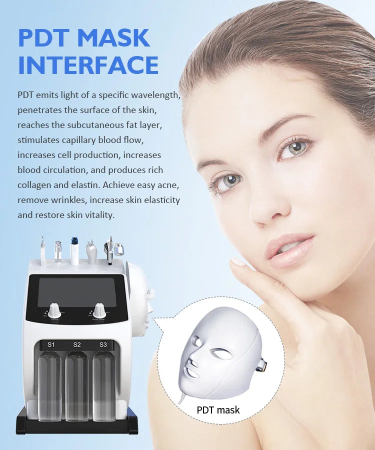 6 in1 PDT Mask Hydra Dermabrasion Oxygen Bubble Face Cleanning Hydra Dermabrasion Awua Peel Jet Face Skin Care Machine