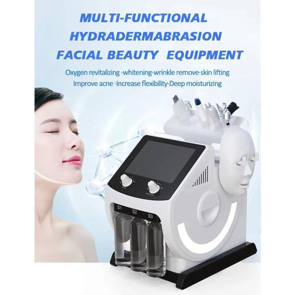 Skin Deep Cleaning 6 in 1 Oxygen Jet Small Bubble Hydrodermobrasion Hydra Skin Care Water Oxygen Jet Peel Machine With Led Mask