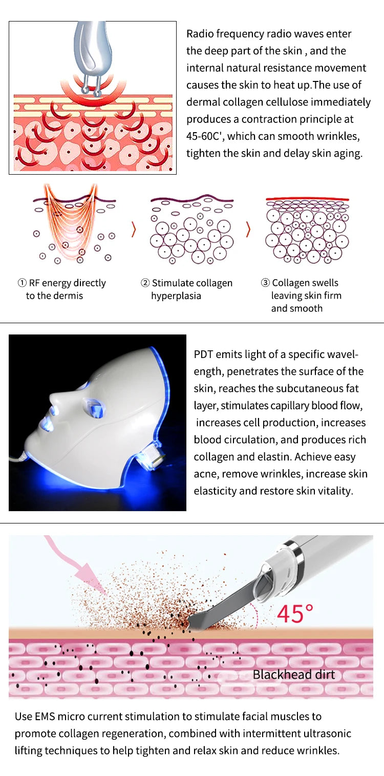 6 in1 PDT Mask Hydra Dermabrasion Oxygen Bubble Face Cleanning Hydra Dermabrasion Awua Peel Jet Face Skin Care Machine